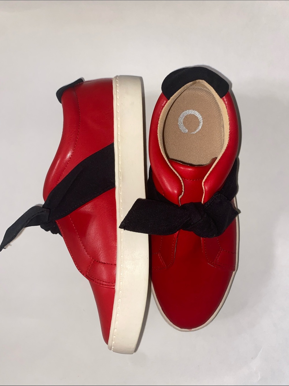 Journee Collection Red Leather Sneakers with Black Bow